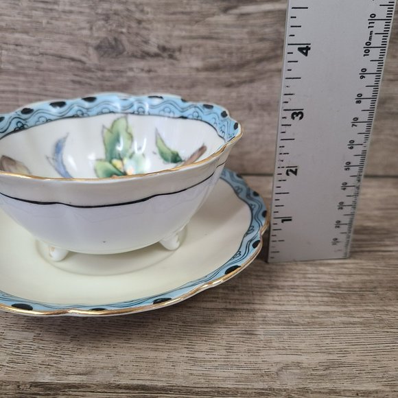 VTG Noritake "M" Japan Three Footed Condiment Bowl w Spoon Saucer Plate Floral - Picture 13 of 13